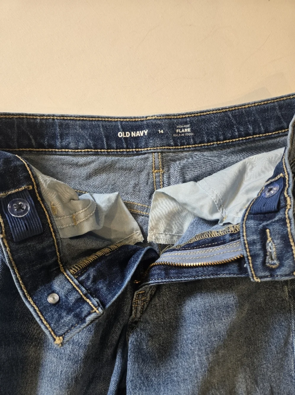 Old Navy High-Rise Two-Tone Flare Blue Jean Girls Size 14